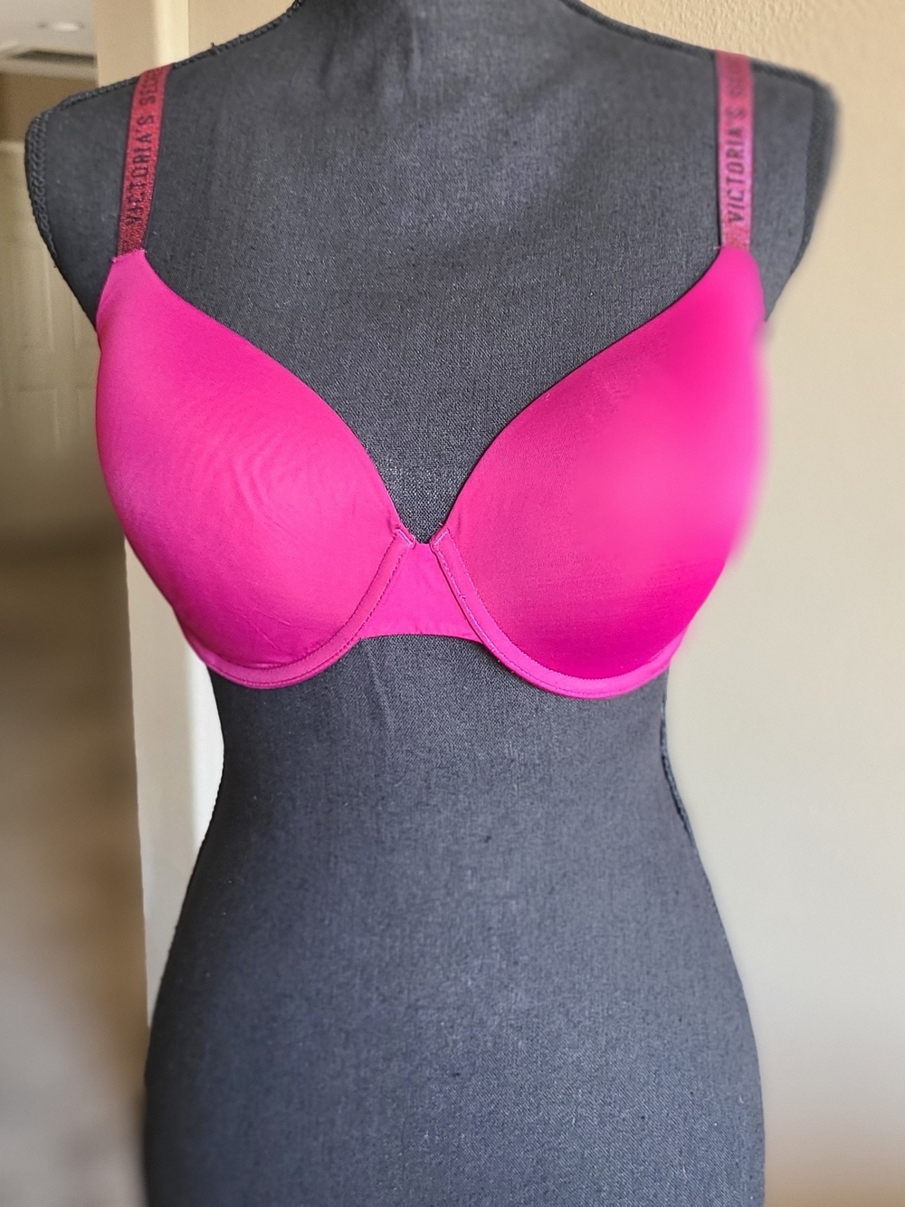 Victoria's Secret Wine and Hot Pink and Black Staps, Padded Demi T-Shirt Bra
